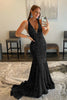 Load image into Gallery viewer, Mermaid Deep V Neck Purple Sequins Prom Dress with Open Back