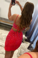 Load image into Gallery viewer, Red Sequins Lace-Up Tight Short Homecoming Dress