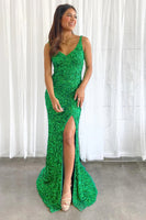 Load image into Gallery viewer, Sparkly Green Mermaid Sequin Long Prom Dress