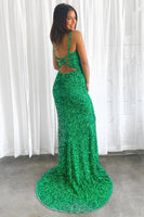 Load image into Gallery viewer, Sparkly Green Mermaid Sequin Long Prom Dress