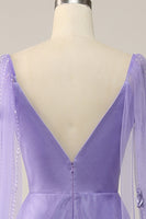 Load image into Gallery viewer, Purple Watteau Train Prom Dress With 3D Flowers