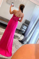 Load image into Gallery viewer, Sparkly Fuchsia Corset Long Prom Dress with Slit