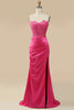 Load image into Gallery viewer, Sparkly Fuchsia Corset Long Prom Dress with Slit