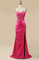 Load image into Gallery viewer, Sparkly Fuchsia Corset Long Prom Dress with Slit