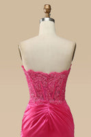 Load image into Gallery viewer, Sparkly Fuchsia Corset Long Prom Dress with Slit