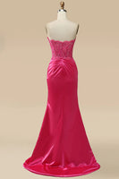 Load image into Gallery viewer, Sparkly Fuchsia Corset Long Prom Dress with Slit