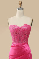 Load image into Gallery viewer, Sparkly Fuchsia Corset Long Prom Dress with Slit