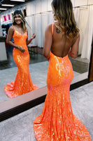 Load image into Gallery viewer, Sparkly Mermaid Orange Sequins Long Prom Dress