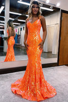 Load image into Gallery viewer, Sparkly Mermaid Orange Sequins Long Prom Dress