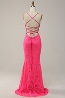 Load image into Gallery viewer, Mermaid Spaghetti Straps Sequined Hot Pink Long Prom Dress