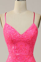 Load image into Gallery viewer, Mermaid Spaghetti Straps Sequined Hot Pink Long Prom Dress