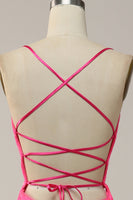 Load image into Gallery viewer, Mermaid Spaghetti Straps Sequined Hot Pink Long Prom Dress