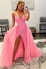 Load image into Gallery viewer, Sparkly Pink Detachable Train Sequins Prom Dress with Slit