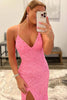 Load image into Gallery viewer, Sparkly Pink Detachable Train Sequins Prom Dress with Slit