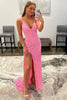 Load image into Gallery viewer, Sparkly Pink Detachable Train Sequins Prom Dress with Slit