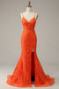 Load image into Gallery viewer, Mermaid Spaghetti Straps Orange Long Prom Dress with Slit Front