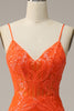 Load image into Gallery viewer, Mermaid Spaghetti Straps Orange Long Prom Dress with Slit Front