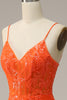 Load image into Gallery viewer, Mermaid Spaghetti Straps Orange Long Prom Dress with Slit Front