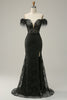 Load image into Gallery viewer, Mermaid Off the Shoulder Black Long Prom Dress with Feather