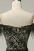 Load image into Gallery viewer, Mermaid Off the Shoulder Black Long Prom Dress with Feather