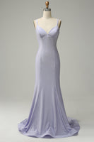 Load image into Gallery viewer, Mermaid Spaghetti Straps Lilac Long Prom Dress with Backless