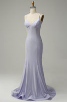 Load image into Gallery viewer, Mermaid Spaghetti Straps Lilac Long Prom Dress with Backless