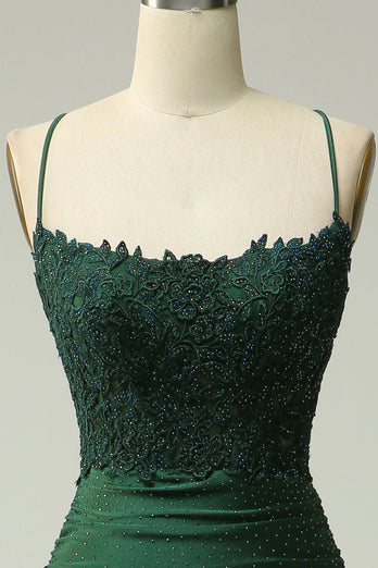 Sparkly Mermaid Dark Green Beaded Long Prom Dress with Appliques