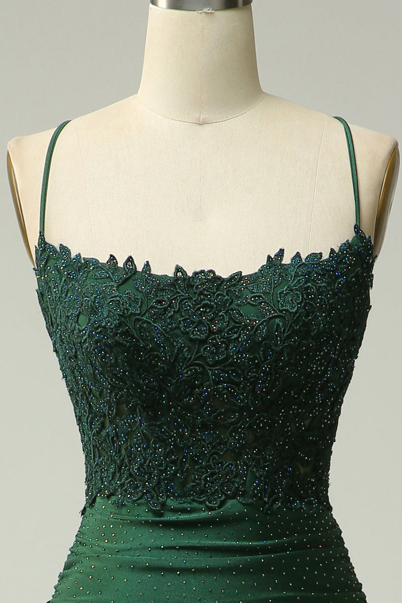 Load image into Gallery viewer, Sparkly Mermaid Dark Green Beaded Long Prom Dress with Appliques