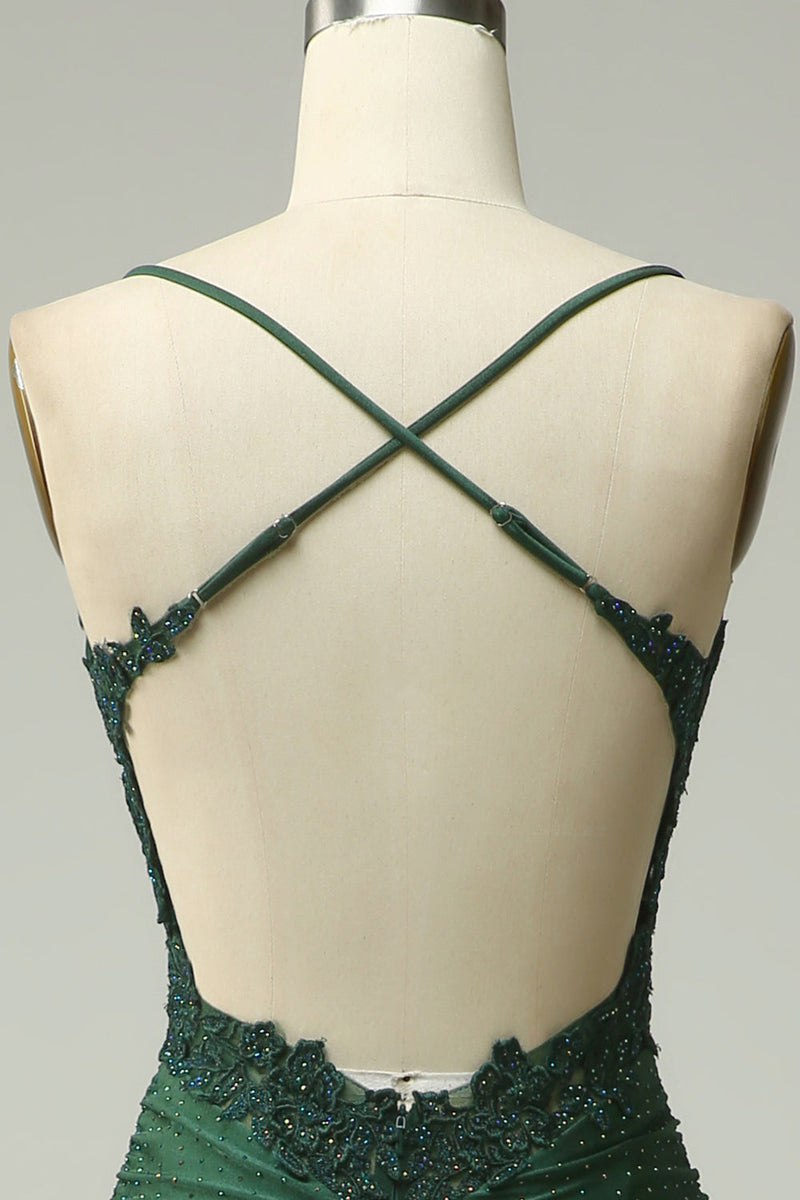 Load image into Gallery viewer, Sparkly Mermaid Dark Green Beaded Long Prom Dress with Appliques