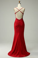 Load image into Gallery viewer, Mermaid Halter Dark Red Prom Dress with Appliques