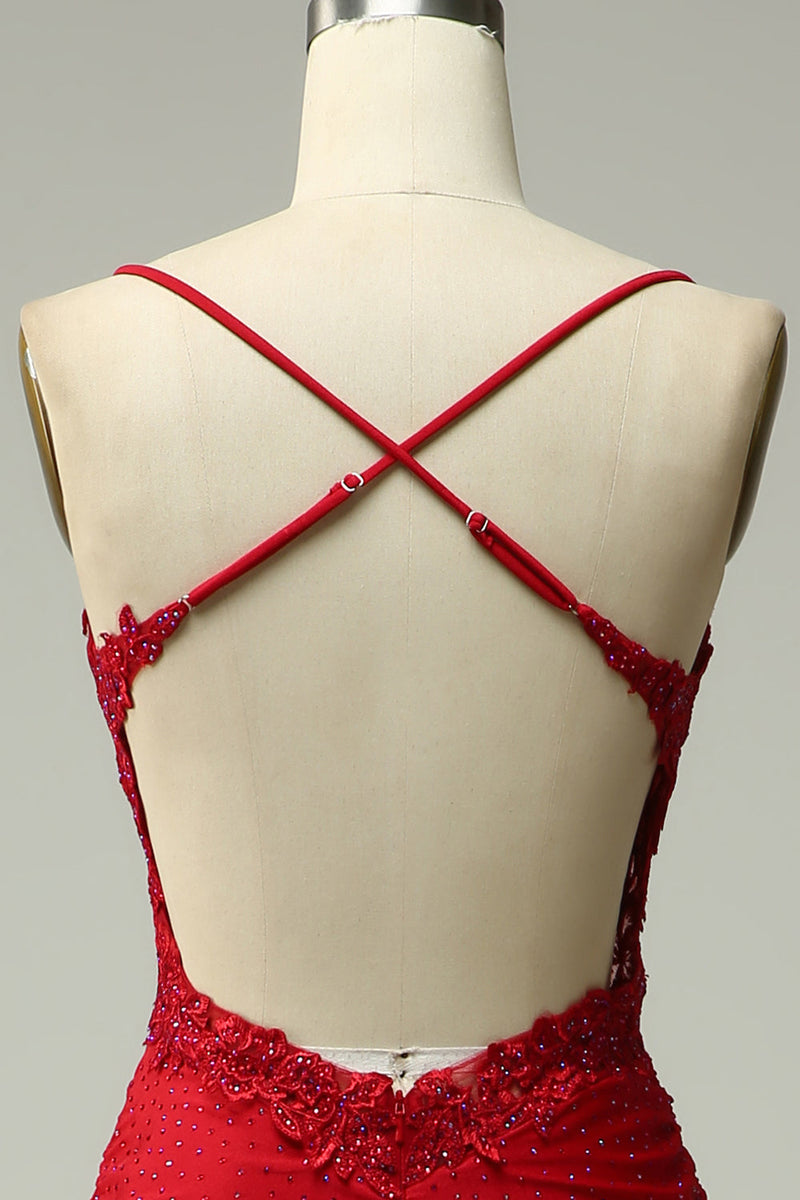 Load image into Gallery viewer, Mermaid Halter Dark Red Prom Dress with Appliques