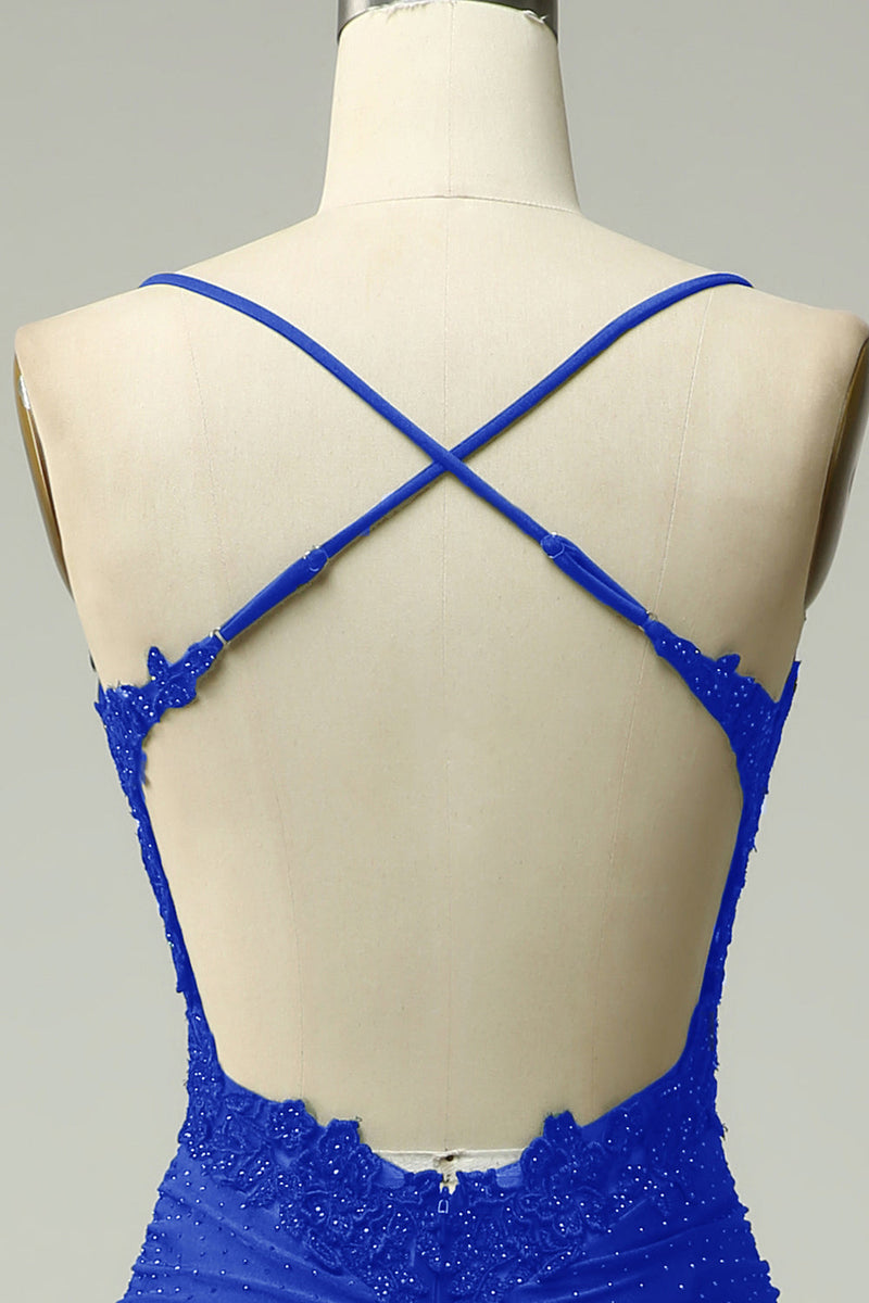 Load image into Gallery viewer, Glitter Royal Blue Beaded Long Mermaid Prom Dress with Appliques