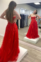 Load image into Gallery viewer, Black Corset A-Line Tulle Long Prom Dress with Lace