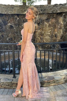 Load image into Gallery viewer, Pink Strapless Lace Long Prom Dress with Slit