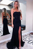 Load image into Gallery viewer, Sheath Strapless Black Sequins Long Prom Dress with Split Front