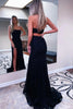 Load image into Gallery viewer, Sheath Strapless Black Sequins Long Prom Dress with Split Front