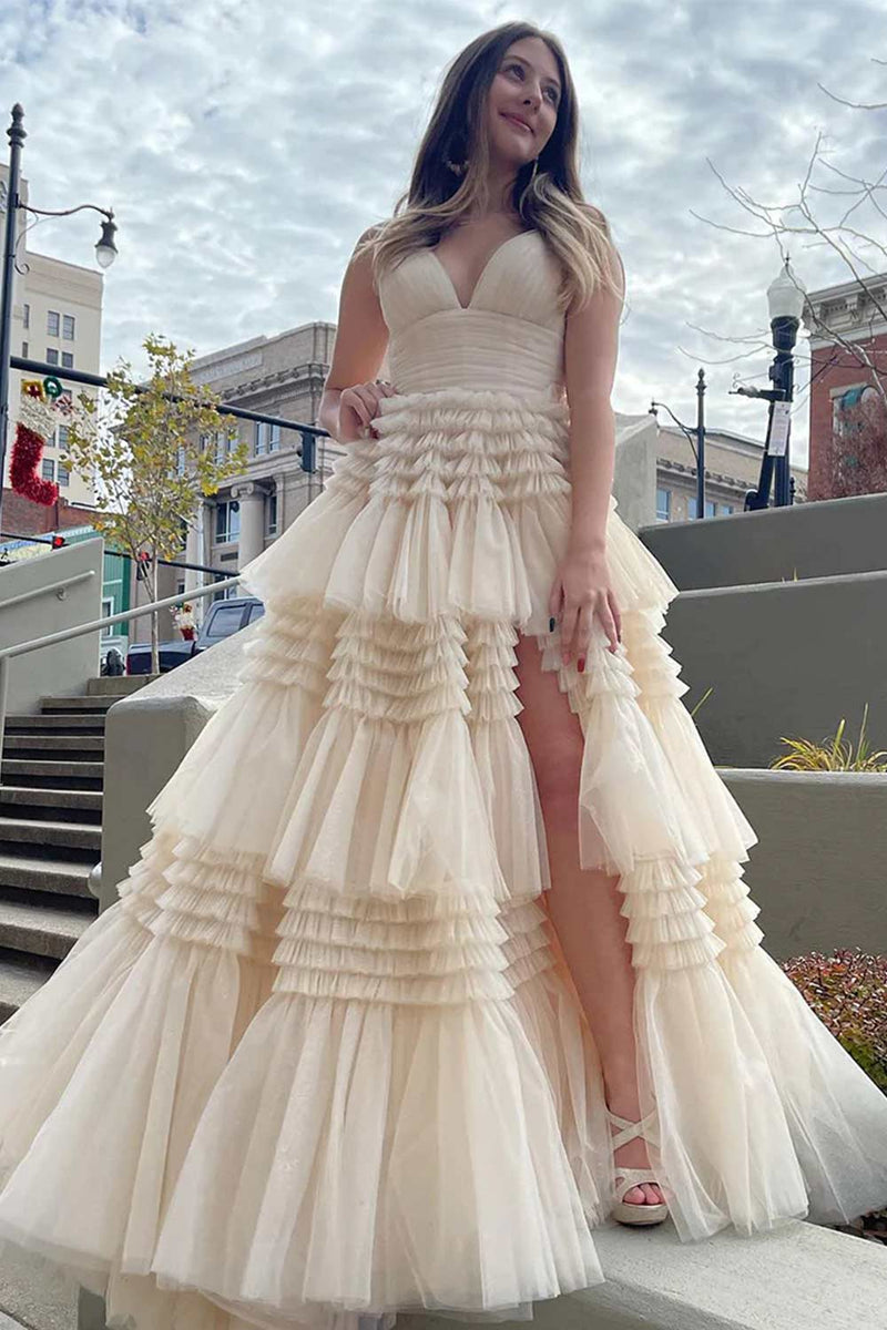 Load image into Gallery viewer, Fuchsia Tulle Spaghetti Straps Long Prom Dress