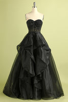 Load image into Gallery viewer, Black Strapless Ball Gown Formal Evening Dress