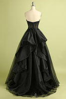 Load image into Gallery viewer, Black Strapless Ball Gown Formal Evening Dress