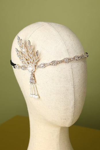 White Beaded Pearls 1920s Flapper Headband
