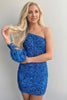 Load image into Gallery viewer, White Beaded Sequins One Shoulder Tight Homecoming Dress