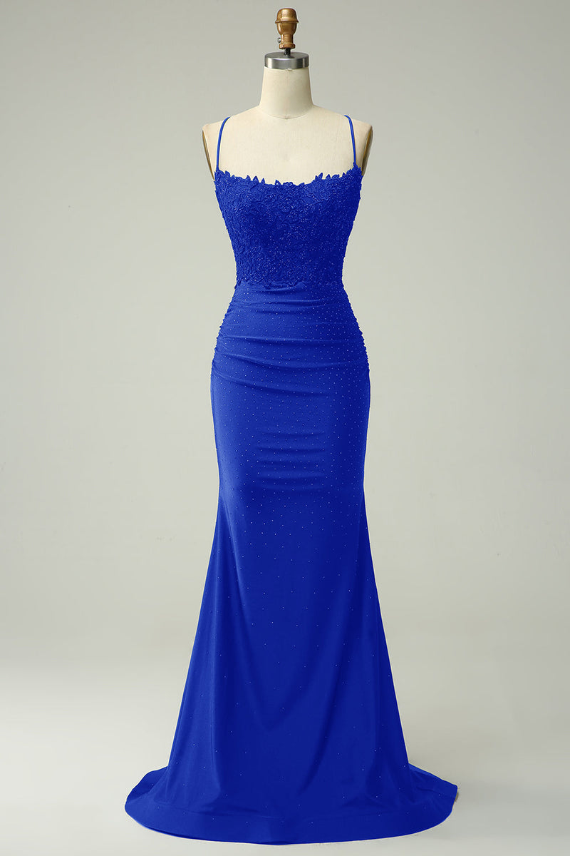 Load image into Gallery viewer, Mermaid Halter Dark Red Prom Dress with Appliques