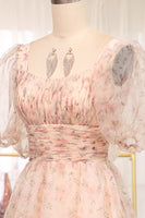 Load image into Gallery viewer, Champagne A Line Square Neck Long Prom Dress With Short Sleeves