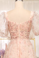 Load image into Gallery viewer, Champagne A Line Square Neck Long Prom Dress With Short Sleeves