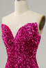 Load image into Gallery viewer, Fuchsia Sweetheart Neck Sequined Mermaid Prom Dress With Sweep Train