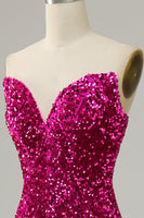 Load image into Gallery viewer, Fuchsia Sweetheart Neck Sequined Mermaid Prom Dress With Sweep Train