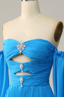 Load image into Gallery viewer, A Line Off the Shoulder Blue Long Prom Dress With Beading