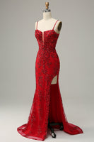 Load image into Gallery viewer, Sparkly Blue Sheath Sequins Long Prom Dress with Slit