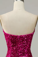 Load image into Gallery viewer, Fuchsia Sweetheart Neck Sequined Mermaid Prom Dress With Sweep Train