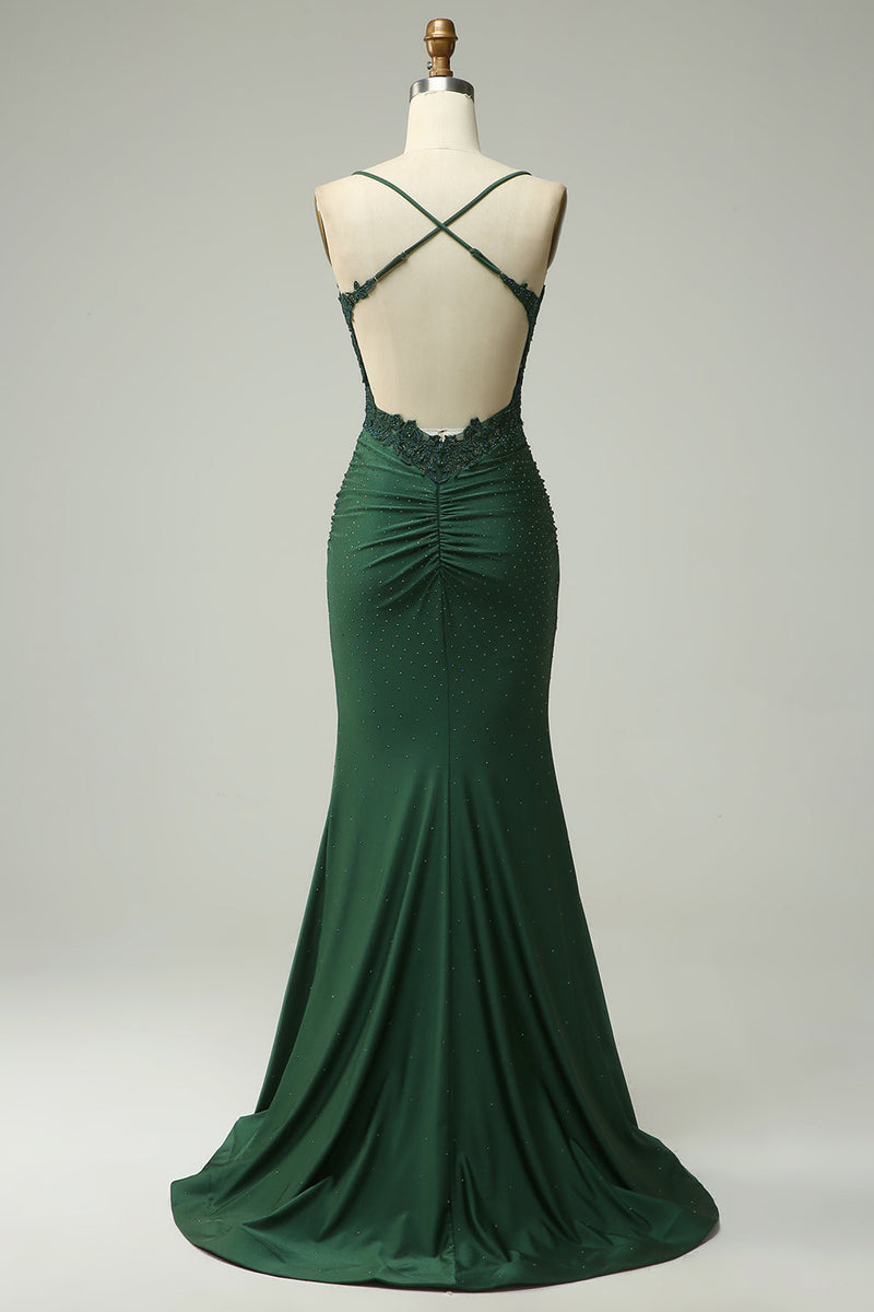 Load image into Gallery viewer, Mermaid Halter Dark Red Prom Dress with Appliques